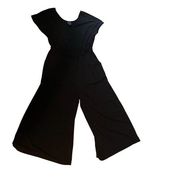 Clara Sun Woo Black Slinky Full Leg Cropped Jumper L Cap Sleeve V Neck Dressy - Picture 5 of 7